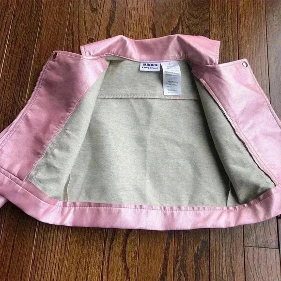 blueberi boulevard Girls 4 Faux-Leather Shimmer Pink Jacket - Picture 5 of 7